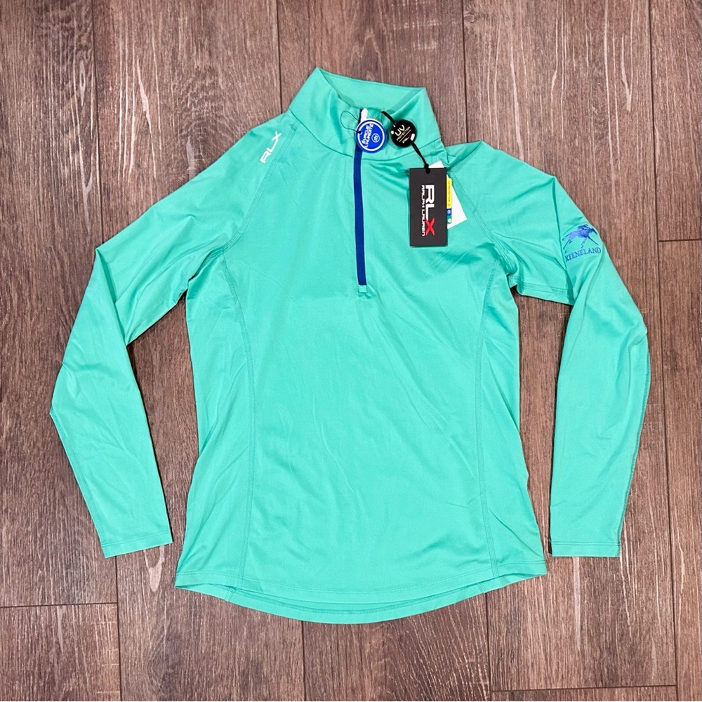 🌸 RLX Ralph Lauren Women's Blue-Green Long Sleeve Quarter-Zip Top